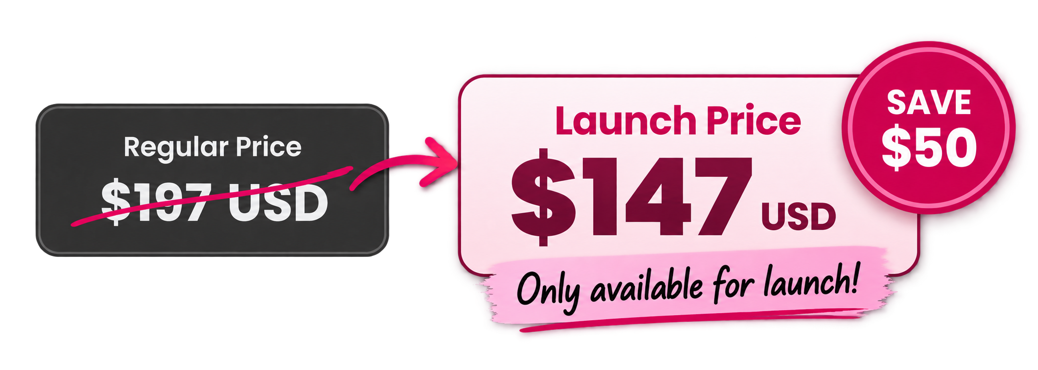 Regular Price $197 USD, Launch Price $147 USD, Save $50, only available for launch